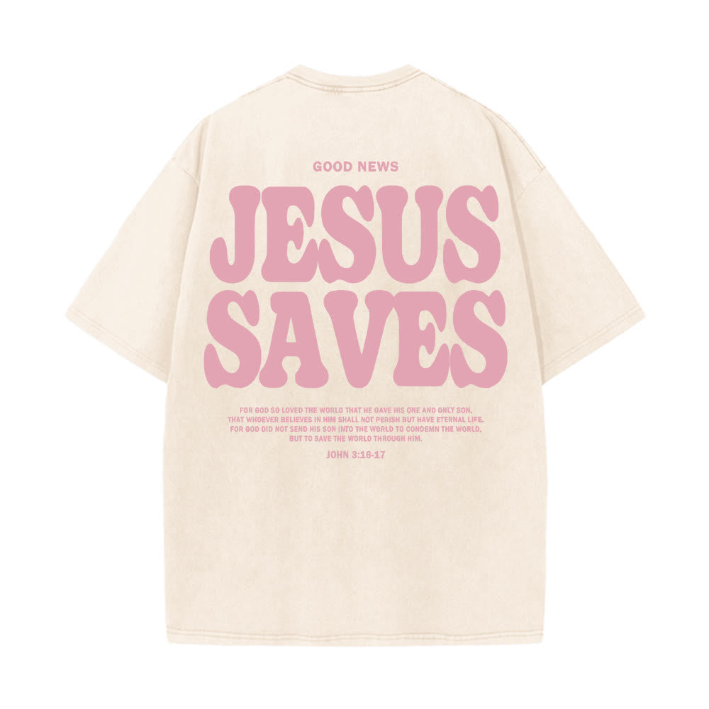 Christianartworkshop Jesus Saves Unisex Washed T-Shirt - Apricot - 5XL - image 3