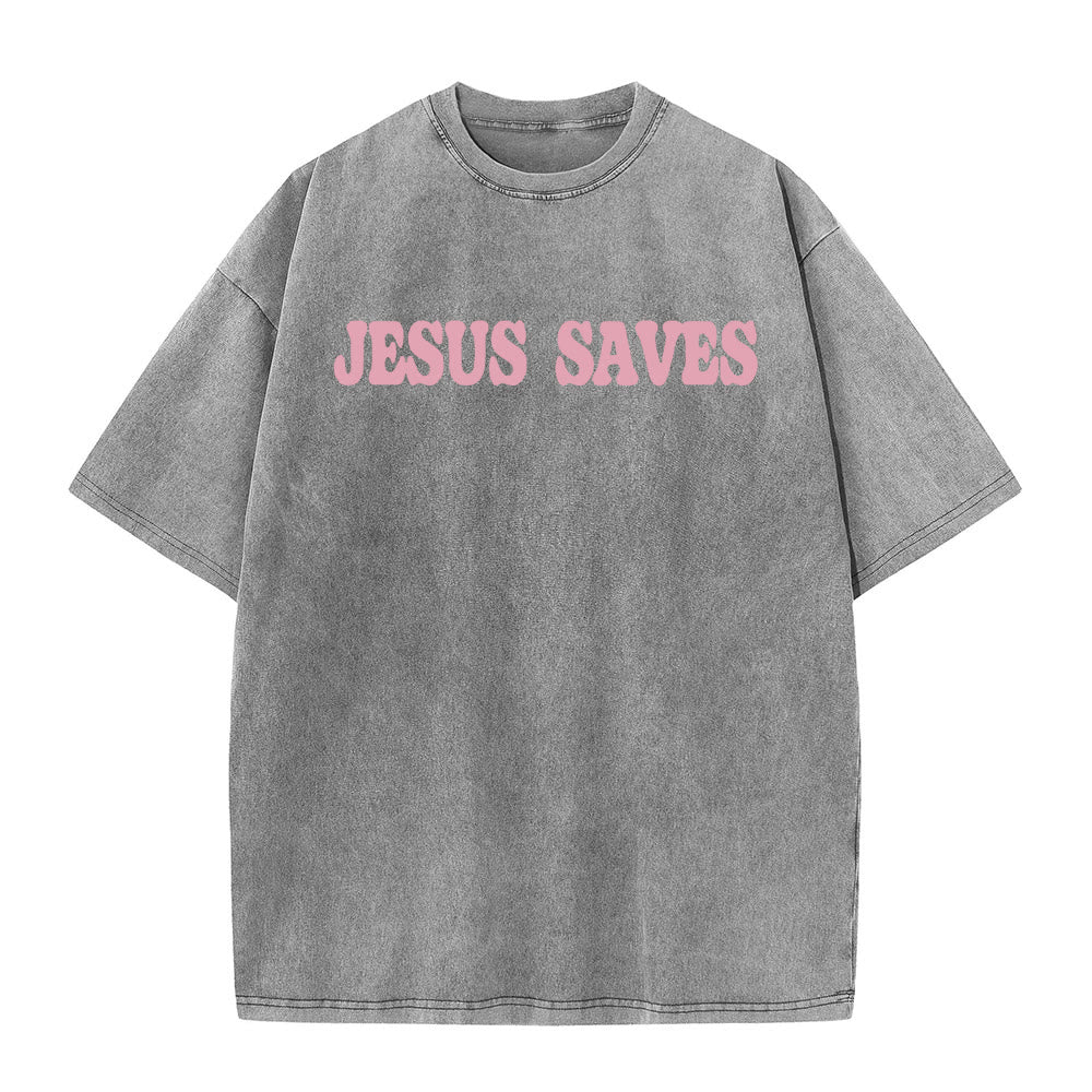 Christianartworkshop Jesus Saves Unisex Washed T-Shirt - image 9