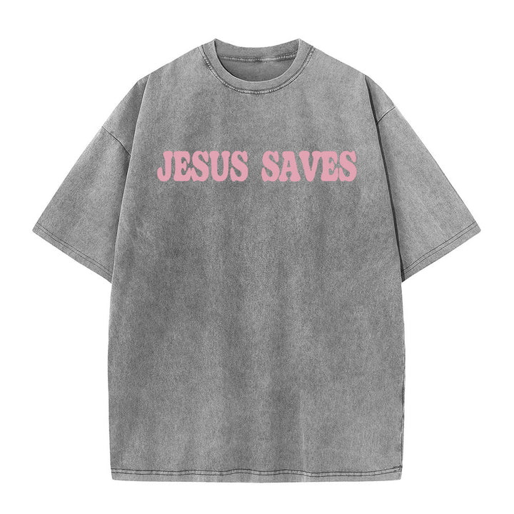 Christianartworkshop Jesus Saves Unisex Washed T-Shirt - image 9