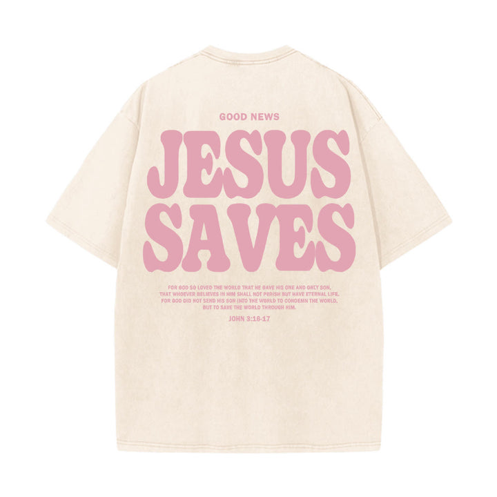 Christianartworkshop Jesus Saves Unisex Washed T-Shirt - Apricot - 5XL - image 2