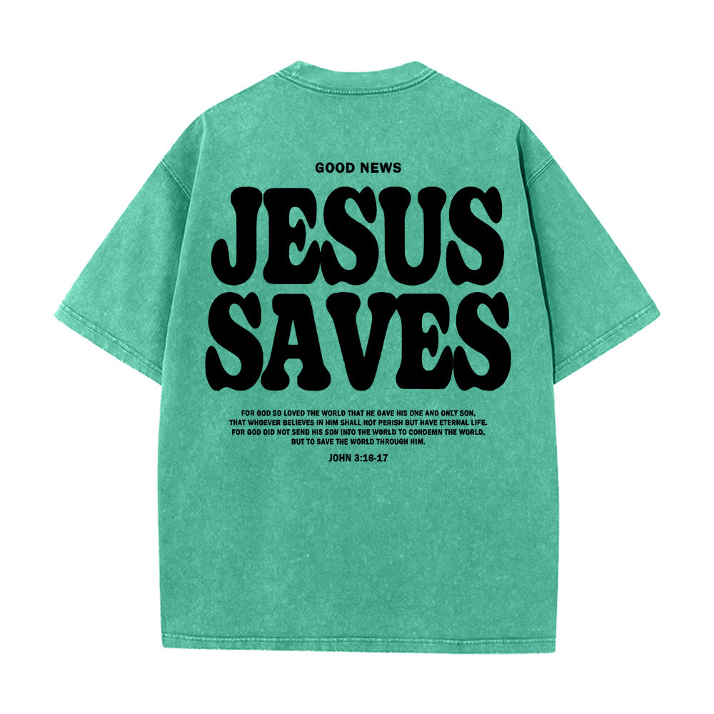 Christianartworkshop Jesus Saves Unisex Washed T-Shirt - Green - 5XL - image 15