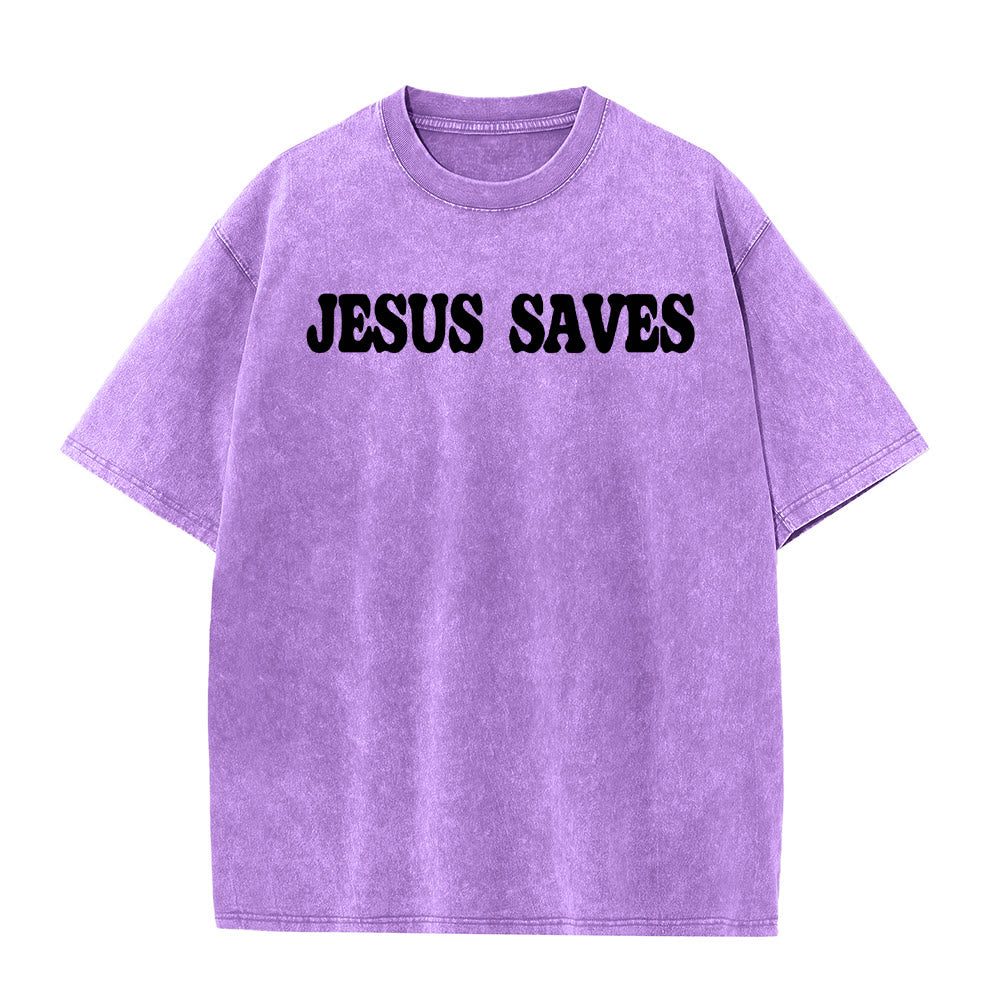 Christianartworkshop Jesus Saves Unisex Washed T-Shirt - image 20