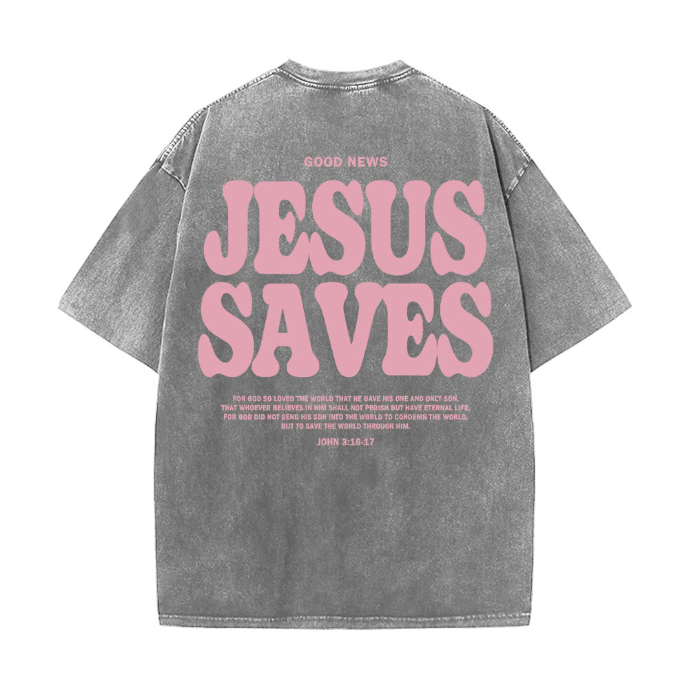 Christianartworkshop Jesus Saves Unisex Washed T-Shirt - Grey - 5XL - image 9