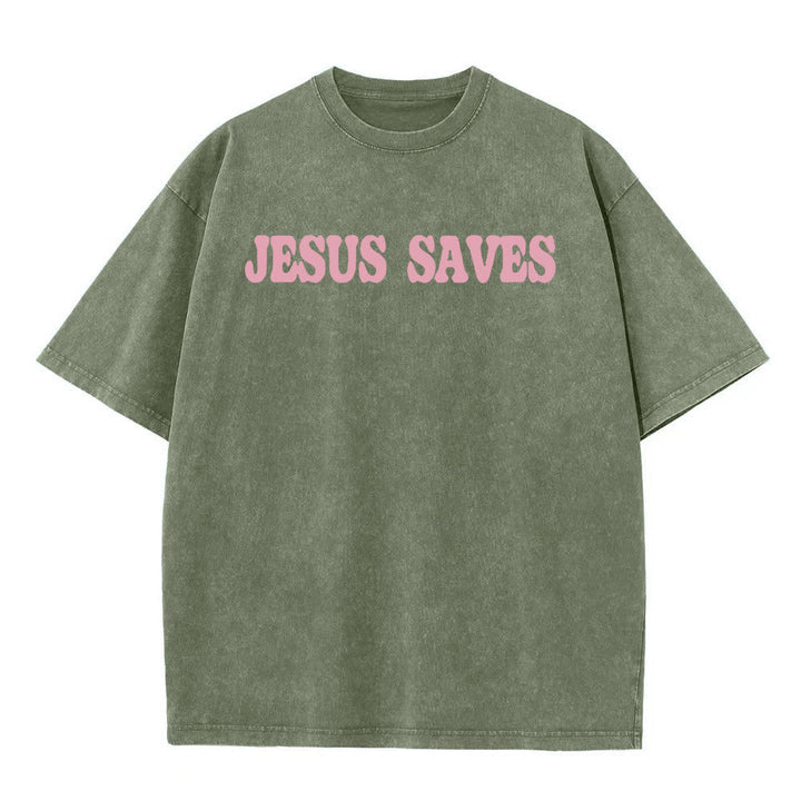 Christianartworkshop Jesus Saves Unisex Washed T-Shirt - image 1