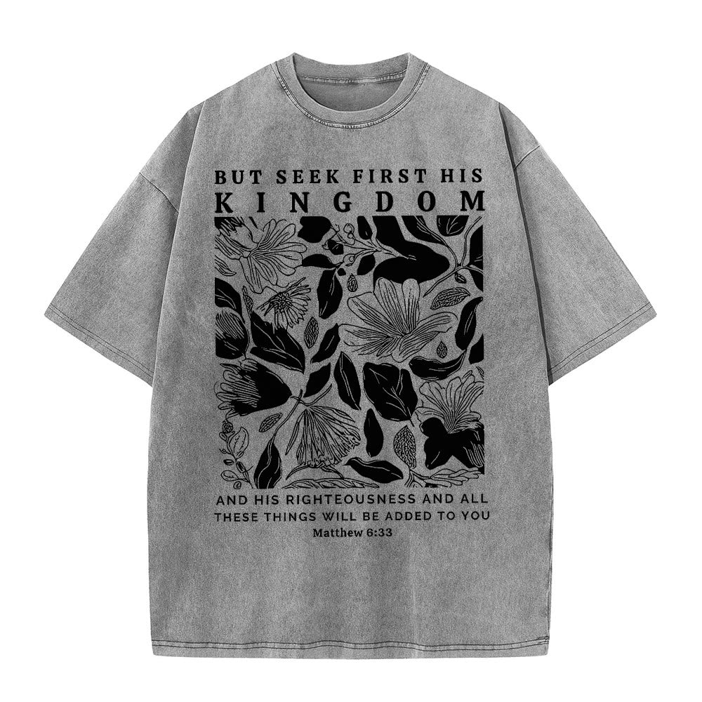 Christianartworkshop But Seek First His Kingdom Unisex Washed T-Shirt - Grey - 5XL - image 5