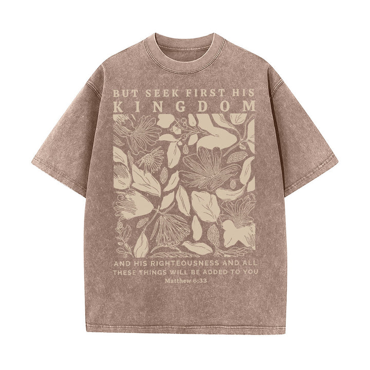 Christianartworkshop But Seek First His Kingdom Unisex Washed T-Shirt - Coffee - 5XL - image 6