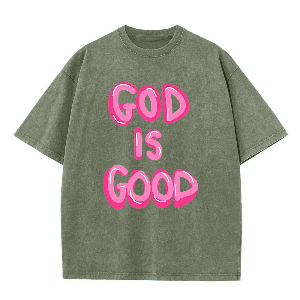 Christianartworkshop God Is Good Unisex Washed T-Shirt - Army Green - 5XL - image 3