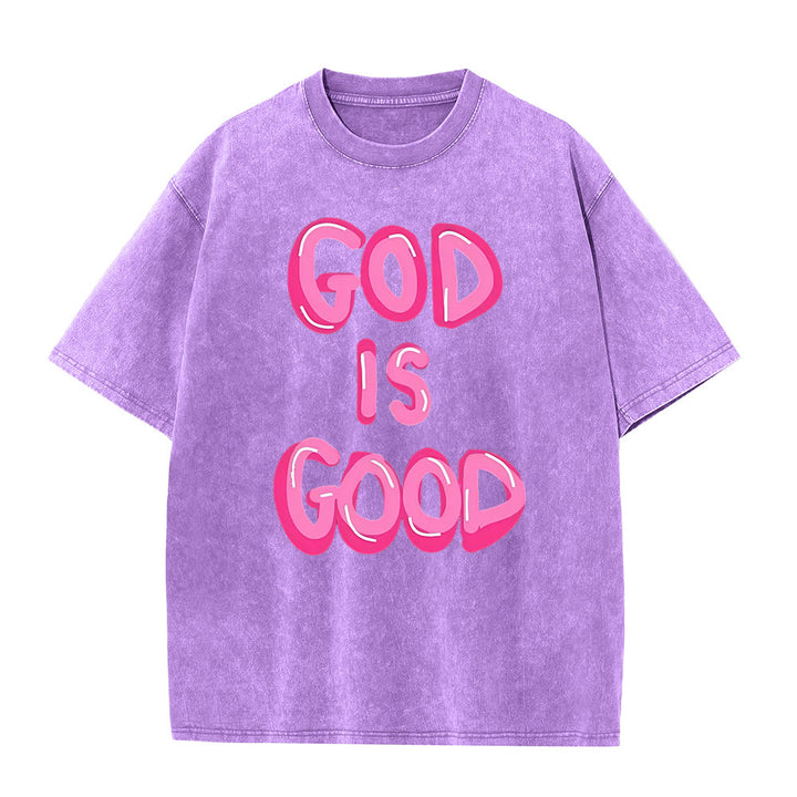Christianartworkshop God Is Good Unisex Washed T-Shirt - Purple - 5XL - image 6