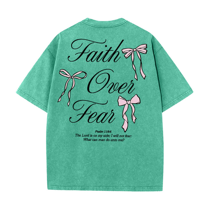 Christianartworkshop Faith Over Fear Unisex Washed T-Shirt - Green - 5XL - image 14