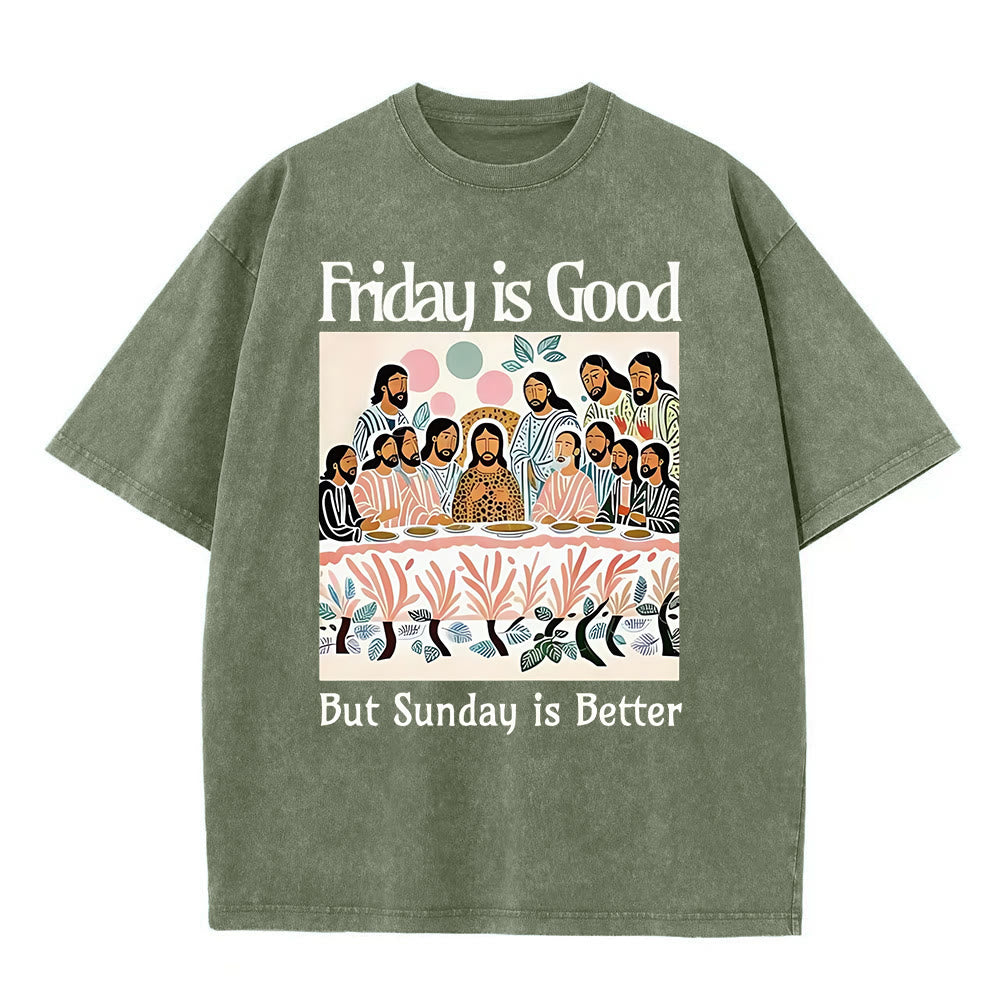 Christianartworkshop Friday Is Good Colorful Washed T-shirt - Army Green - 5XL - image 7
