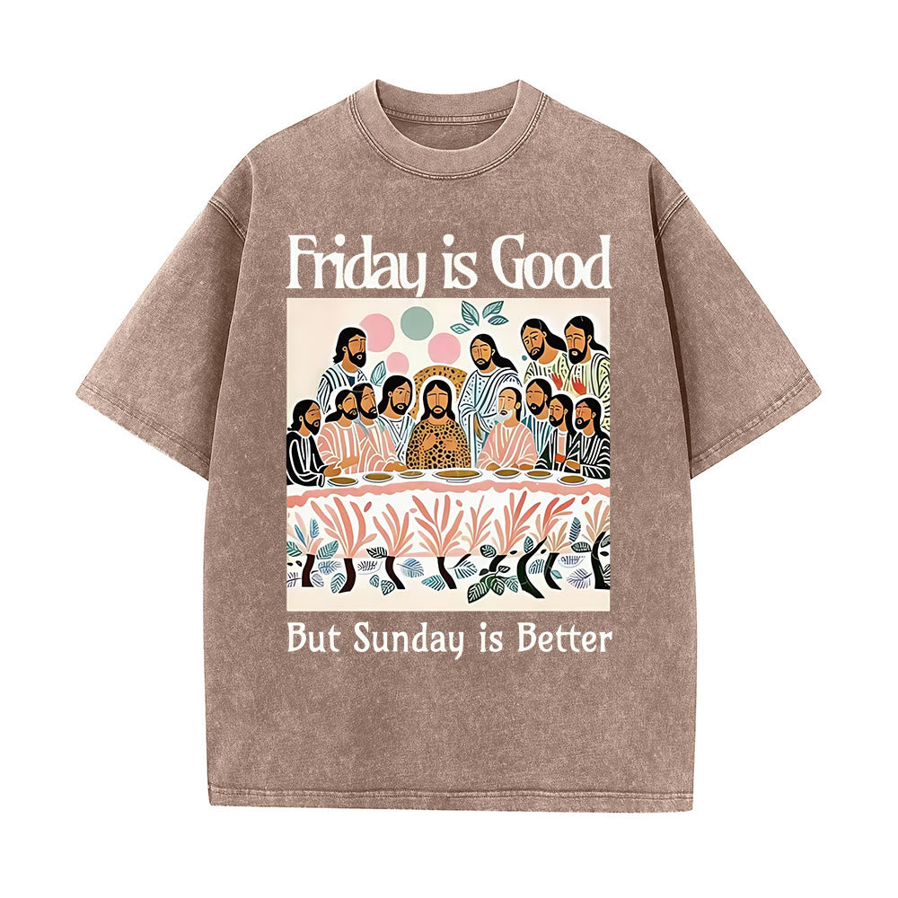 Christianartworkshop Friday Is Good Colorful Washed T-shirt - Coffee - 5XL - image 0