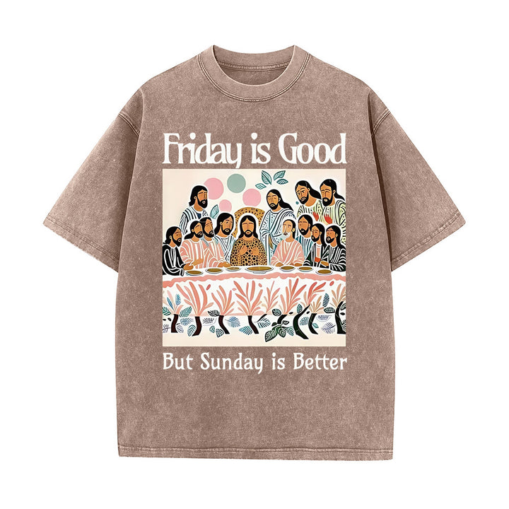 Christianartworkshop Friday Is Good Colorful Washed T-shirt - Coffee - 5XL - image 0