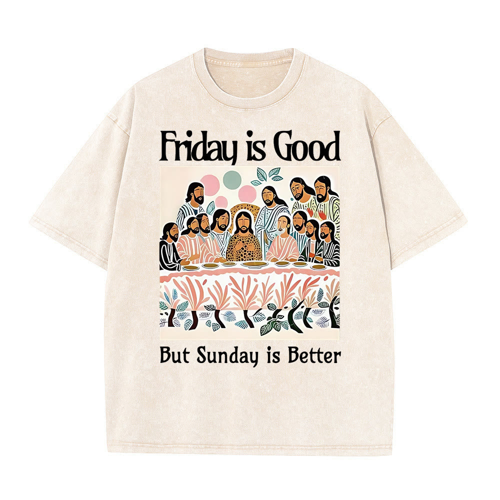 Christianartworkshop Friday Is Good Colorful Washed T-shirt - Apricot - 5XL - image 1