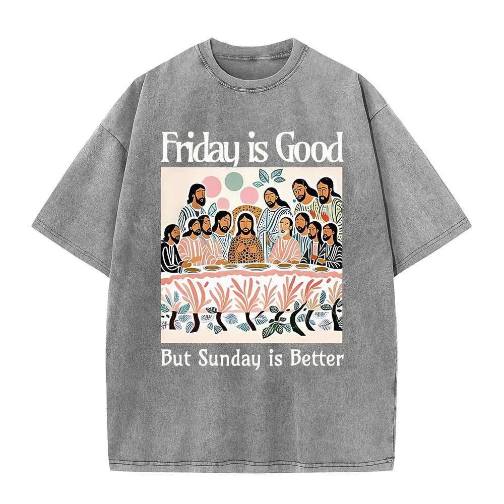 Christianartworkshop Friday Is Good Colorful Washed T-shirt - Grey - 5XL - image 3