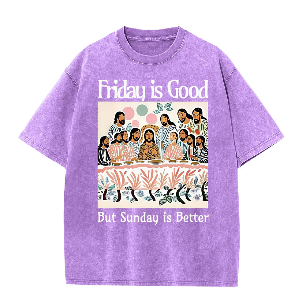 Christianartworkshop Friday Is Good Colorful Washed T-shirt - Purple - 5XL - image 2
