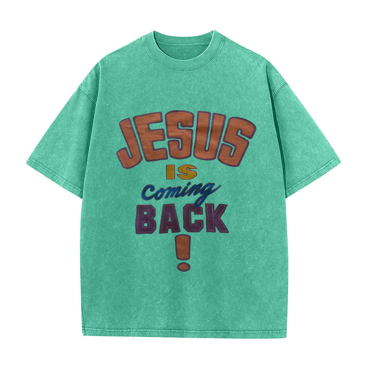 Christianartworkshop Jesus Is Coming Back Unisex Washed T-shirt - Green - 5XL - image 4