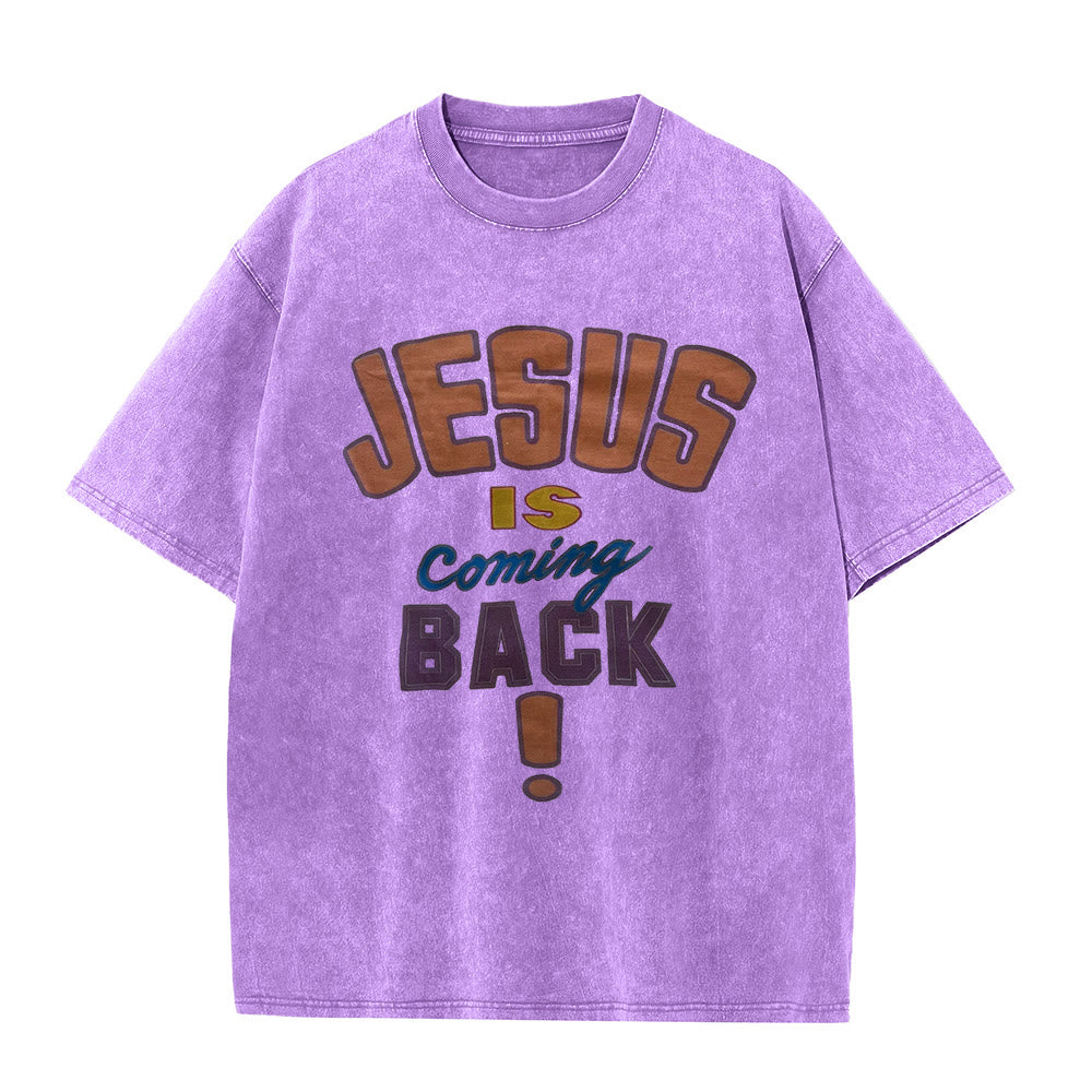 Christianartworkshop Jesus Is Coming Back Unisex Washed T-shirt - Purple - 5XL - image 0