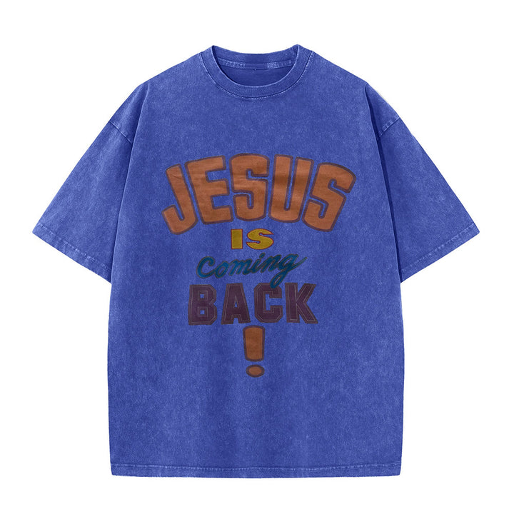 Christianartworkshop Jesus Is Coming Back Unisex Washed T-shirt - Blue - 5XL - image 9