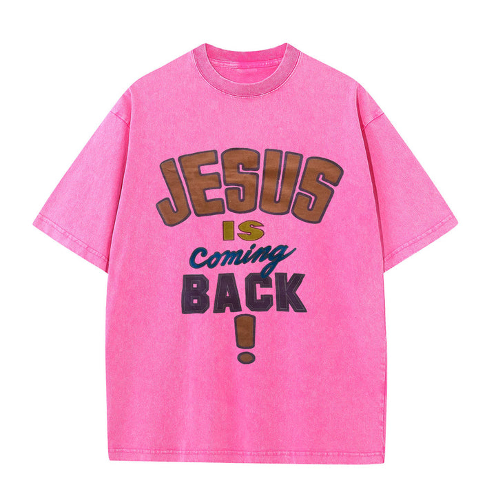 Christianartworkshop Jesus Is Coming Back Unisex Washed T-shirt - Pink - 5XL - image 3