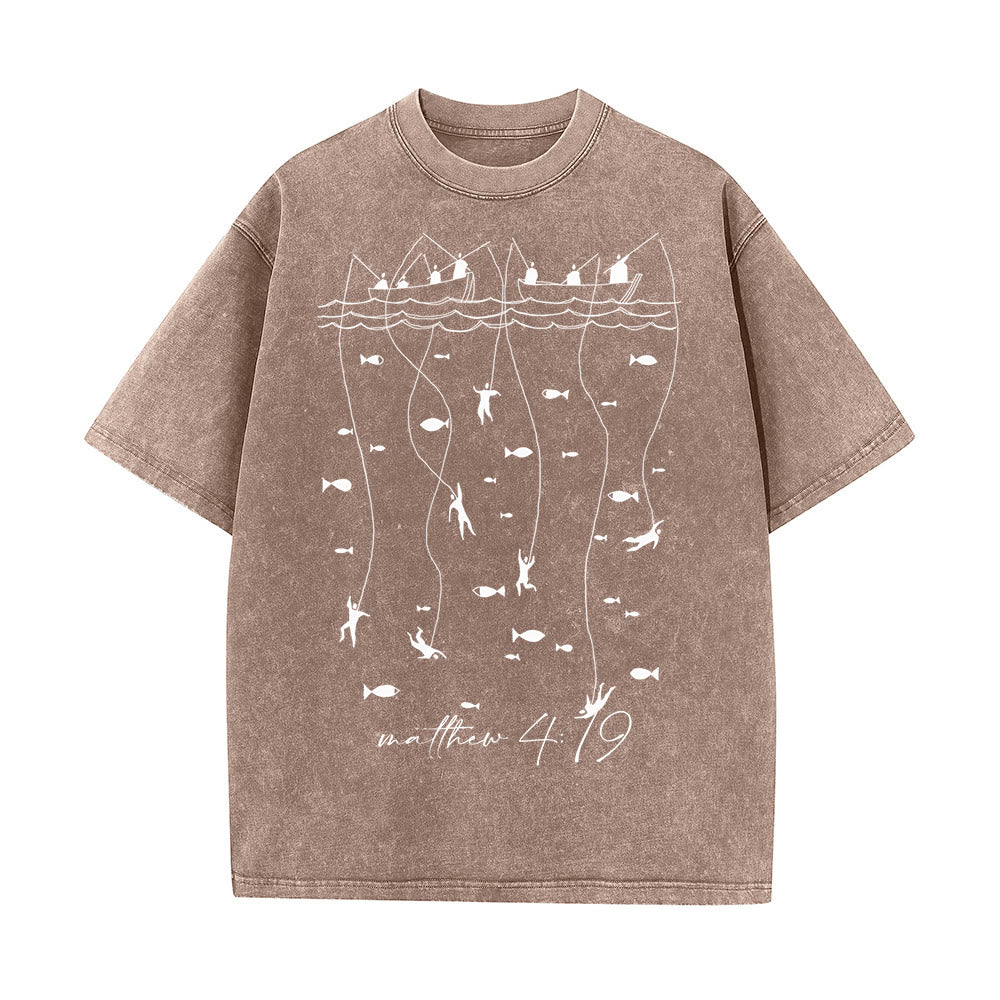 Christianartworkshop Biblical Fishing Narrative Unisex Washed T-shirt - Coffee - 5XL - image 8