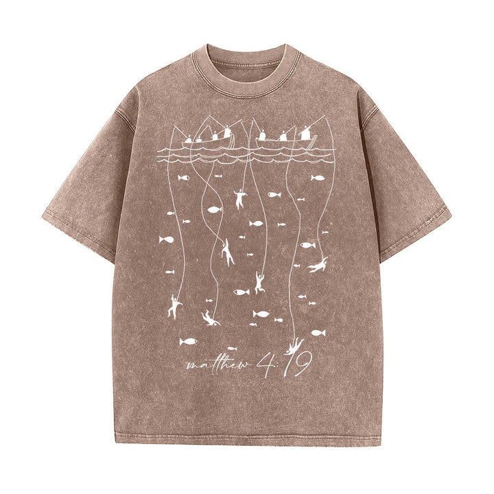 Christianartworkshop Biblical Fishing Narrative Unisex Washed T-shirt - Coffee - 5XL - image 8