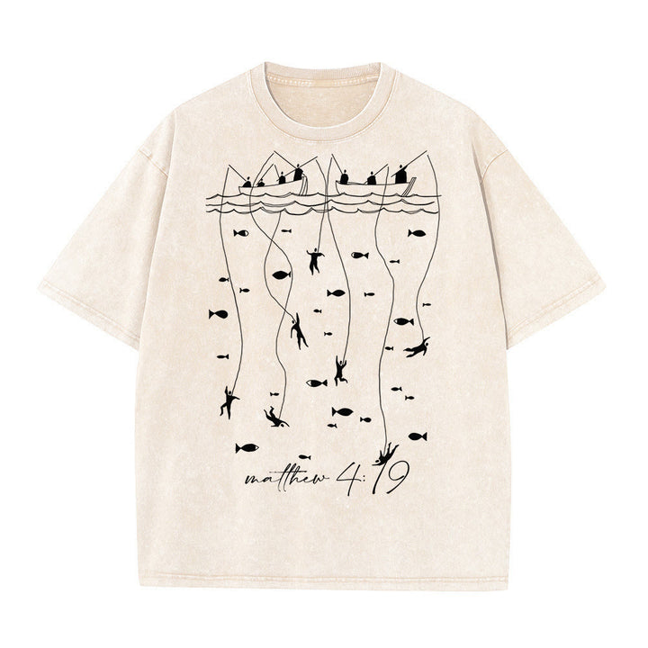 Christianartworkshop Biblical Fishing Narrative Unisex Washed T-shirt - Apricot - 5XL - image 1