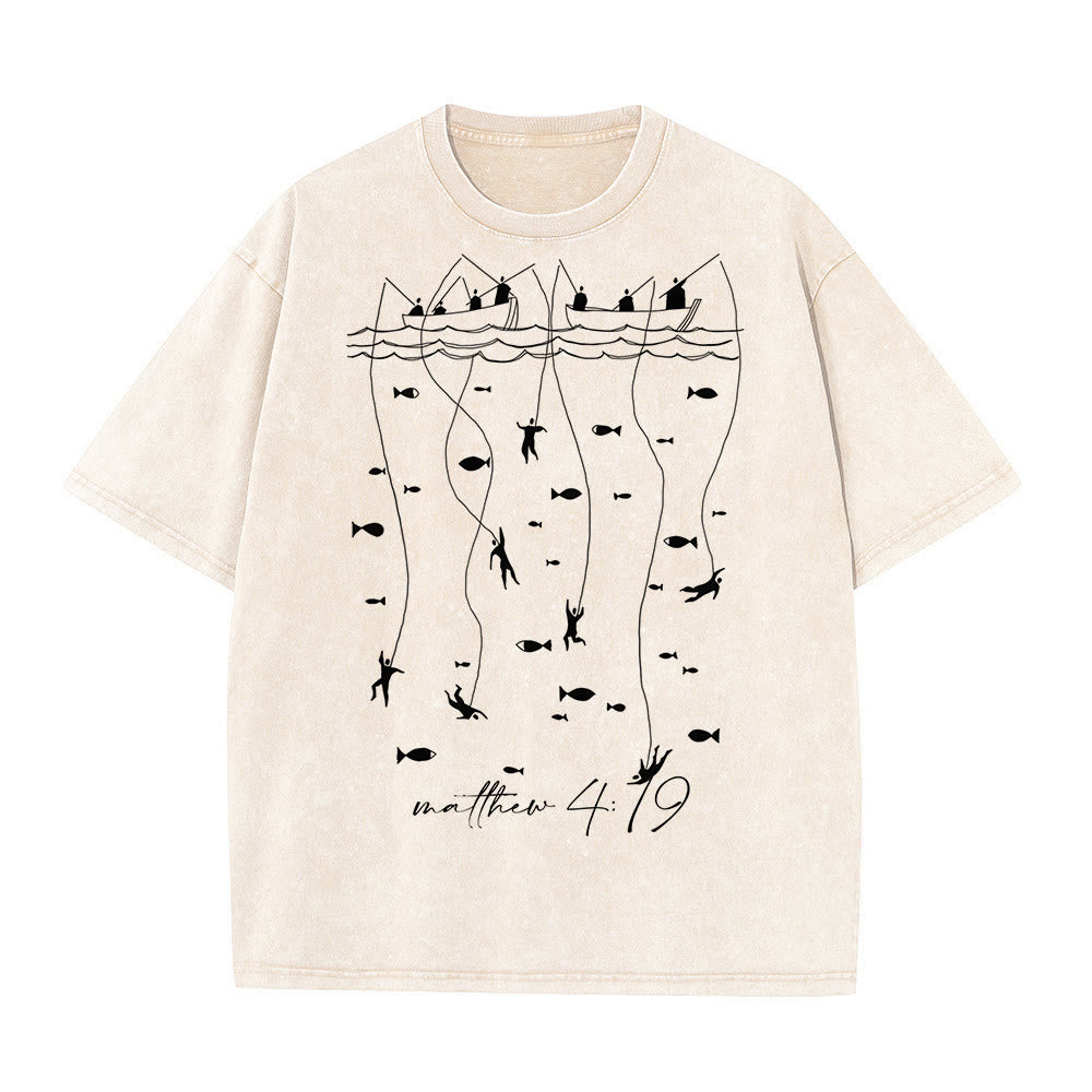 Christianartworkshop Biblical Fishing Narrative Unisex Washed T-shirt - Apricot - 5XL - image 1