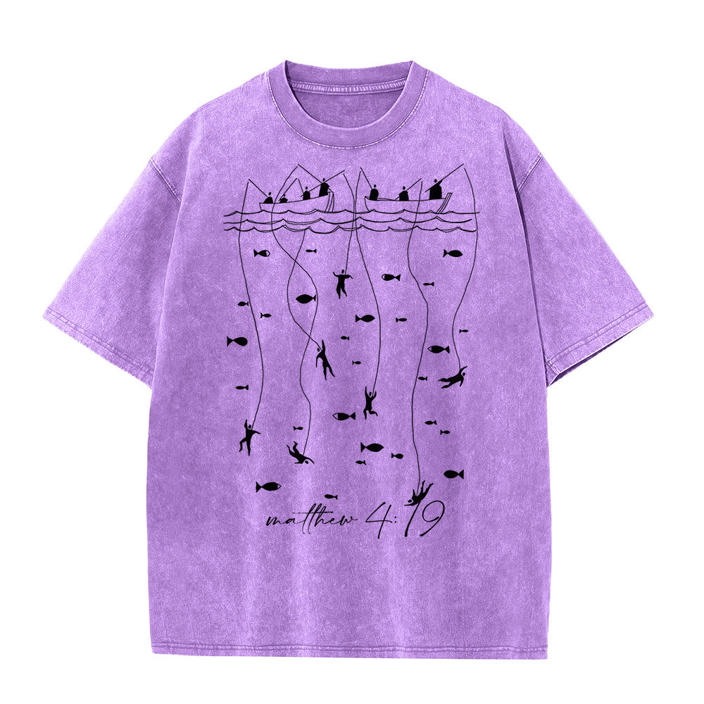 Christianartworkshop Biblical Fishing Narrative Unisex Washed T-shirt - Purple - 5XL - image 2