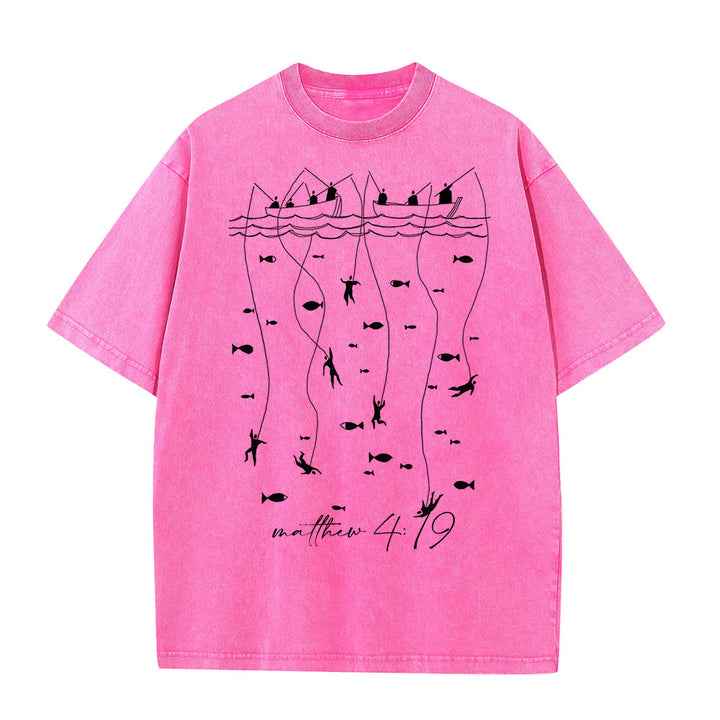 Christianartworkshop Biblical Fishing Narrative Unisex Washed T-shirt - Pink - 5XL - image 7