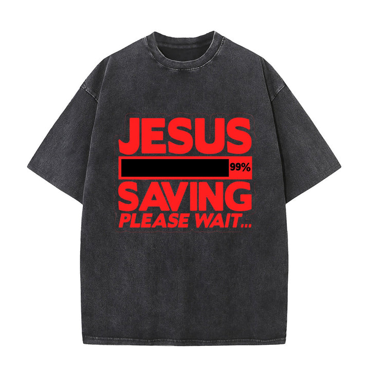 Christianartworkshop Jesus Saving Please Wait Unisex Washed T-shirt - Black - 5XL - image 6