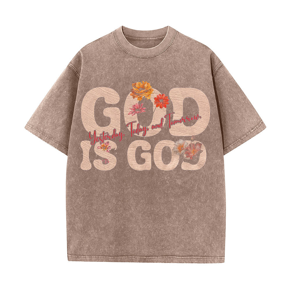 Christianartworkshop God Is God Unisex Washed T-shirt - Coffee - 5XL - image 3