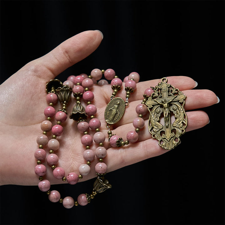 Christianartworkshop Rosewood Pattern & Bronze Tulip Rosary: Steadfast Grace in Prayer - image 1