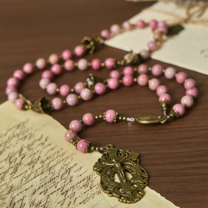 Christianartworkshop Rosewood Pattern & Bronze Tulip Rosary: Steadfast Grace in Prayer - image 2
