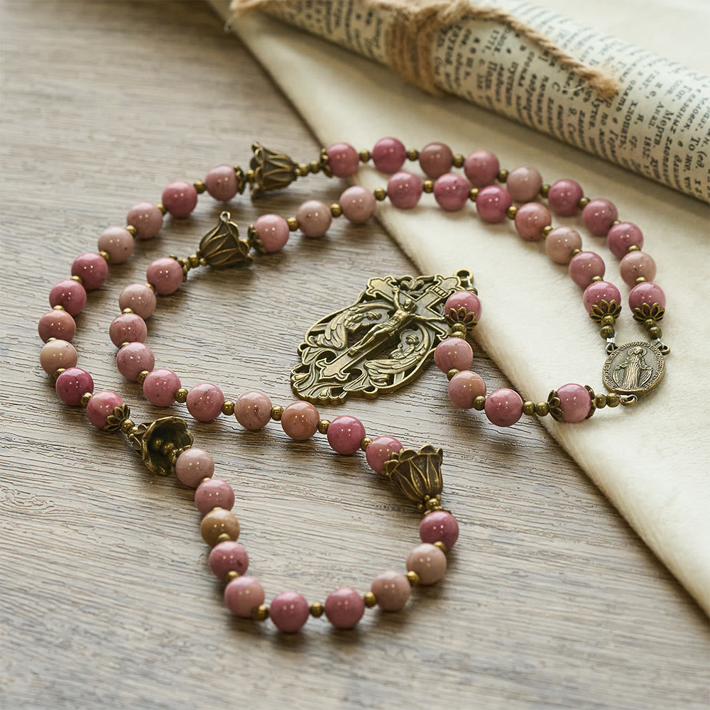 Christianartworkshop Rosewood Pattern & Bronze Tulip Rosary: Steadfast Grace in Prayer - image 3