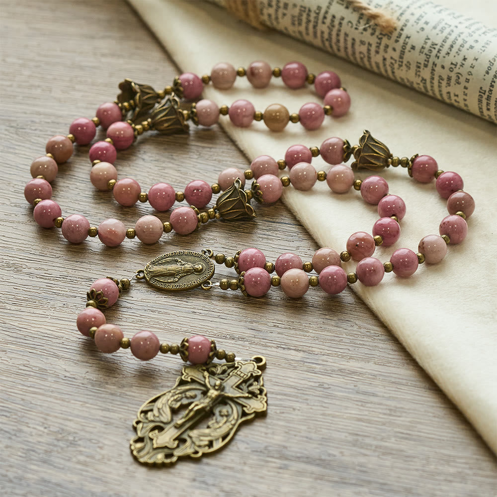 Christianartworkshop Rosewood Pattern & Bronze Tulip Rosary: Steadfast Grace in Prayer - image 4