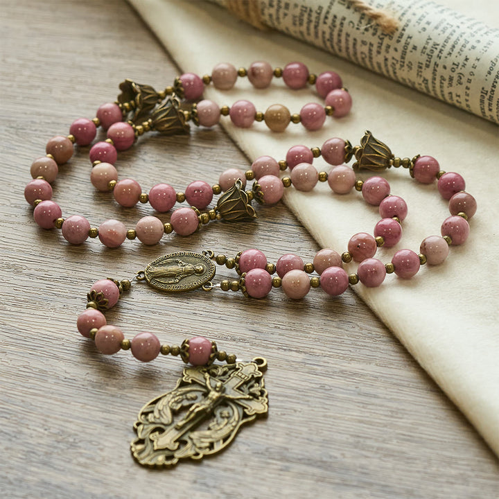 Christianartworkshop Rosewood Pattern & Bronze Tulip Rosary: Steadfast Grace in Prayer - image 4
