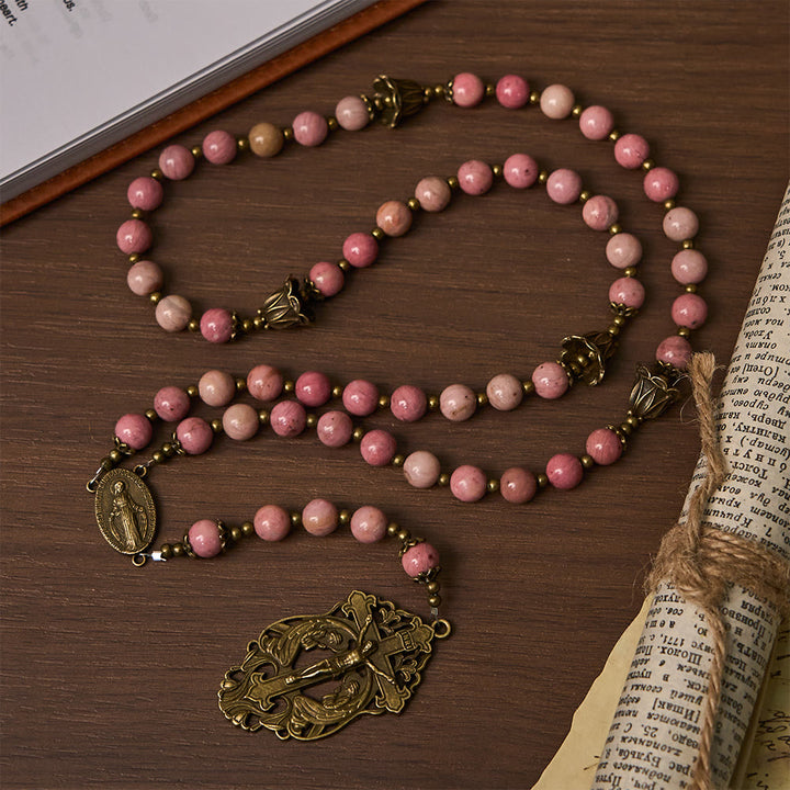 Christianartworkshop Rosewood Pattern & Bronze Tulip Rosary: Steadfast Grace in Prayer - image 5