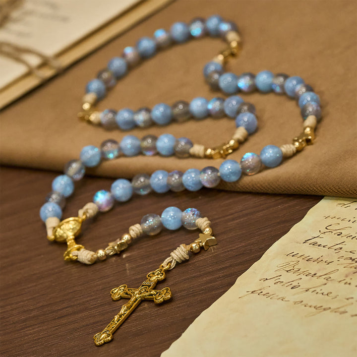 Christianartworkshop Starry Blue & Gray Holy Grail Rosary: Luminous Grace in Prayer - image 2