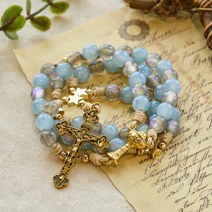 Christianartworkshop Starry Blue & Gray Holy Grail Rosary: Luminous Grace in Prayer - image 3