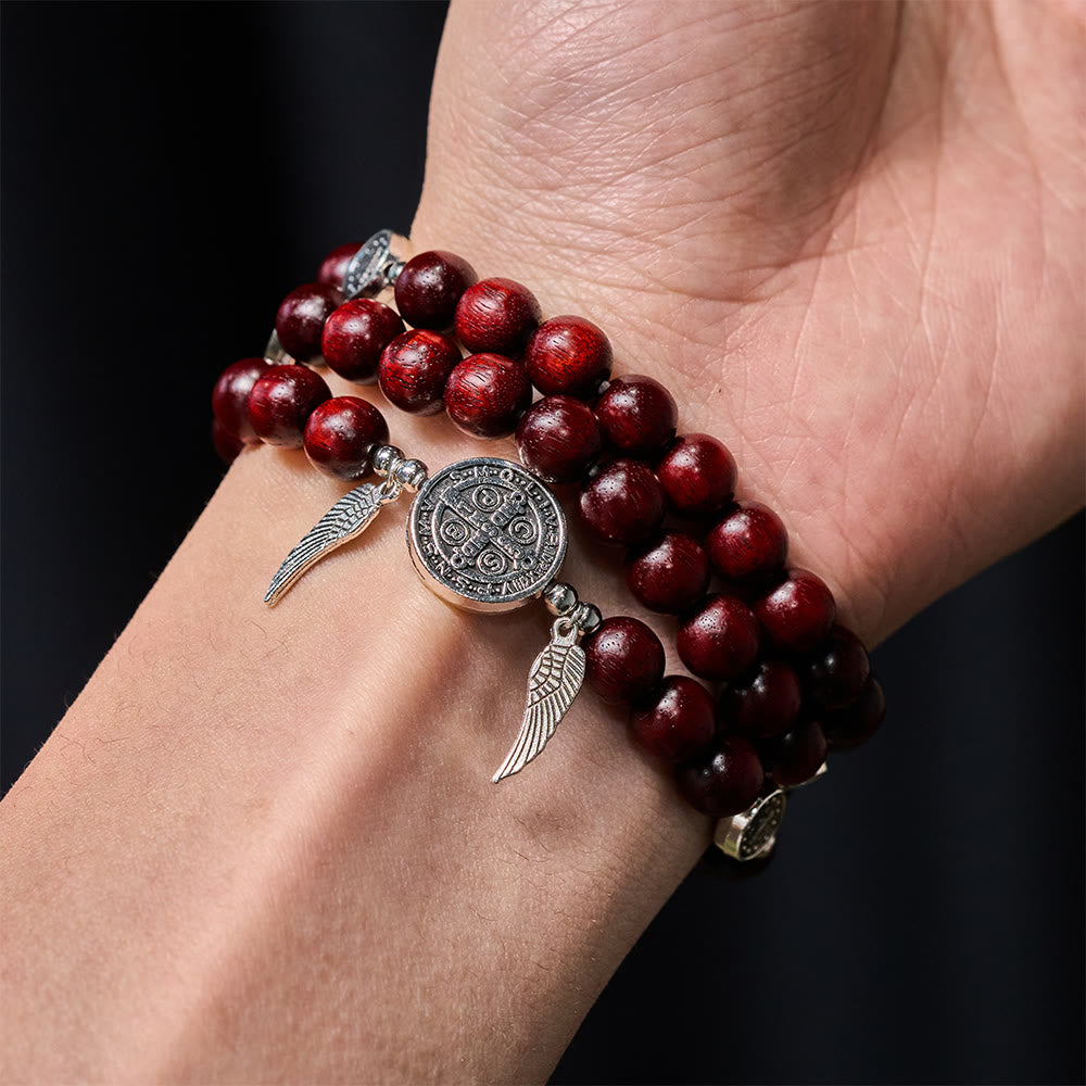 Christianartworkshop Miraculous Medal & Angel Wing Blood SandalWood Bead Bracelet - image 1
