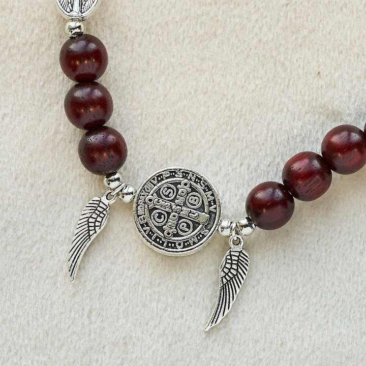 Christianartworkshop Miraculous Medal & Angel Wing Blood SandalWood Bead Bracelet - image 6