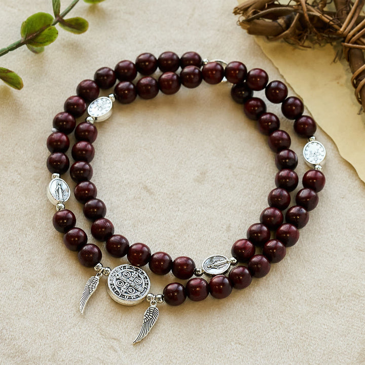 Christianartworkshop Miraculous Medal & Angel Wing Blood SandalWood Bead Bracelet - Blood Sandalwood - image 0