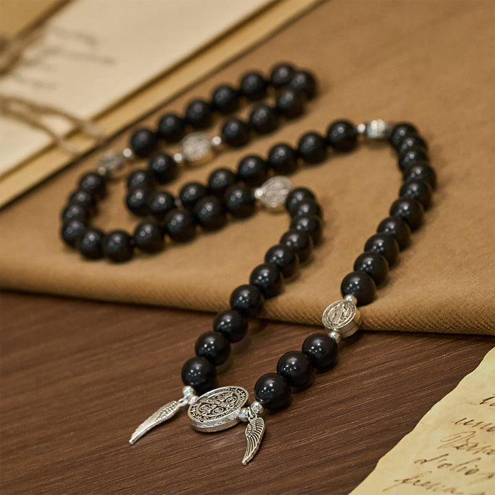 Christianartworkshop St. Benedict & Miraculous Medal Wooden Bead Dual Guardian Bracelet - image 2