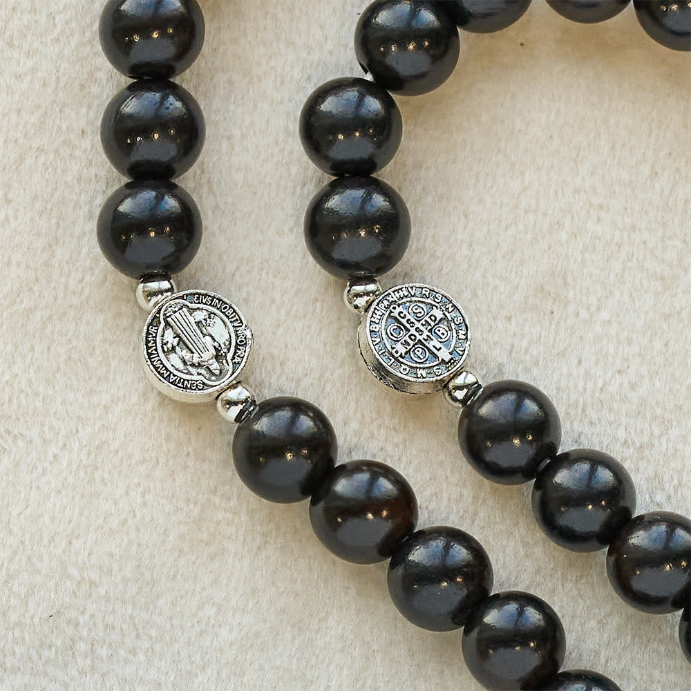 Christianartworkshop St. Benedict & Miraculous Medal Wooden Bead Dual Guardian Bracelet - image 5