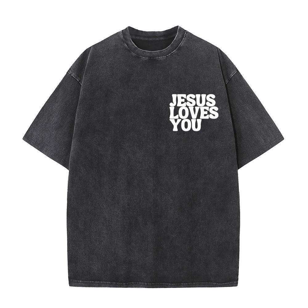 Christianartworkshop Good News Jesus Loves You Unisex Washed T-shirt - image 3