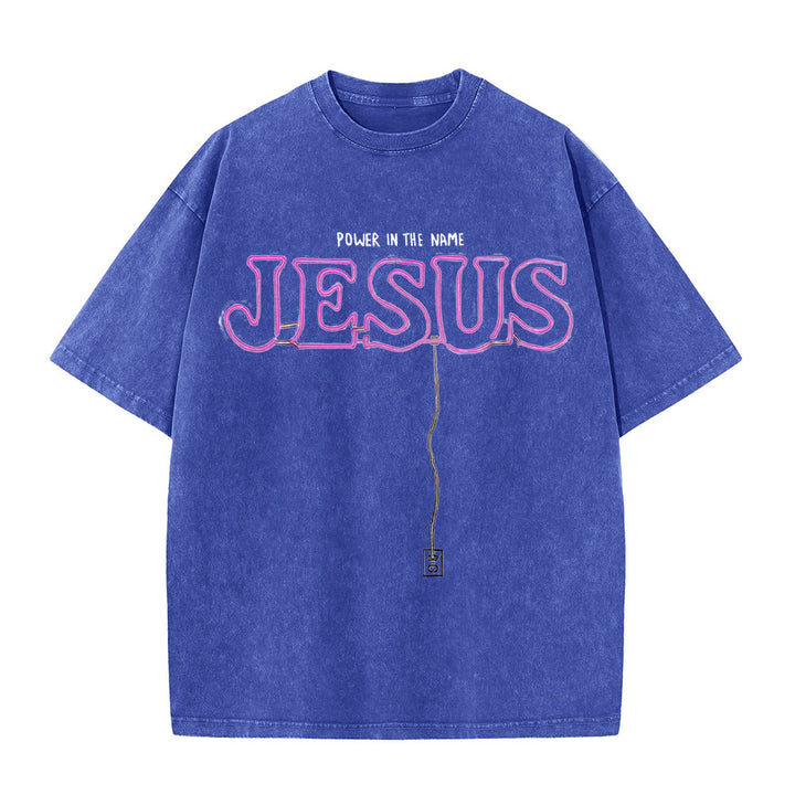 Christianartworkshop Power in the Name Jesus Unisex Washed T-shirt - Blue - 5XL - image 4