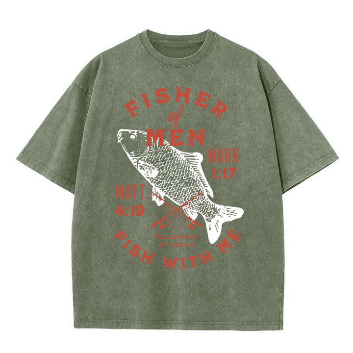Christianartworkshop Followers of Jesus Fisher of Men Unisex Washed T-Shirt - Army Green - 5XL - image 5