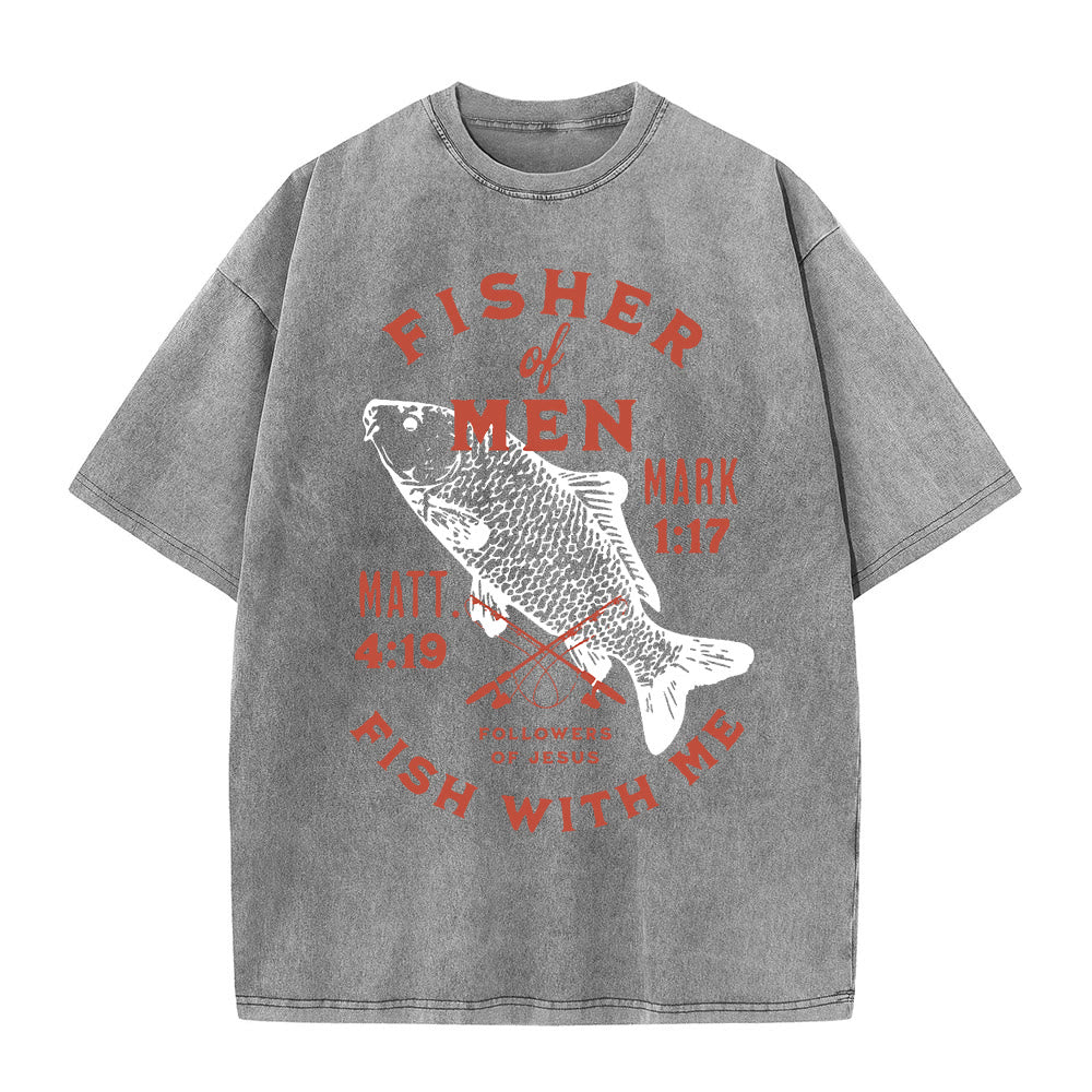 Christianartworkshop Followers of Jesus Fisher of Men Unisex Washed T-Shirt - Grey - 5XL - image 4