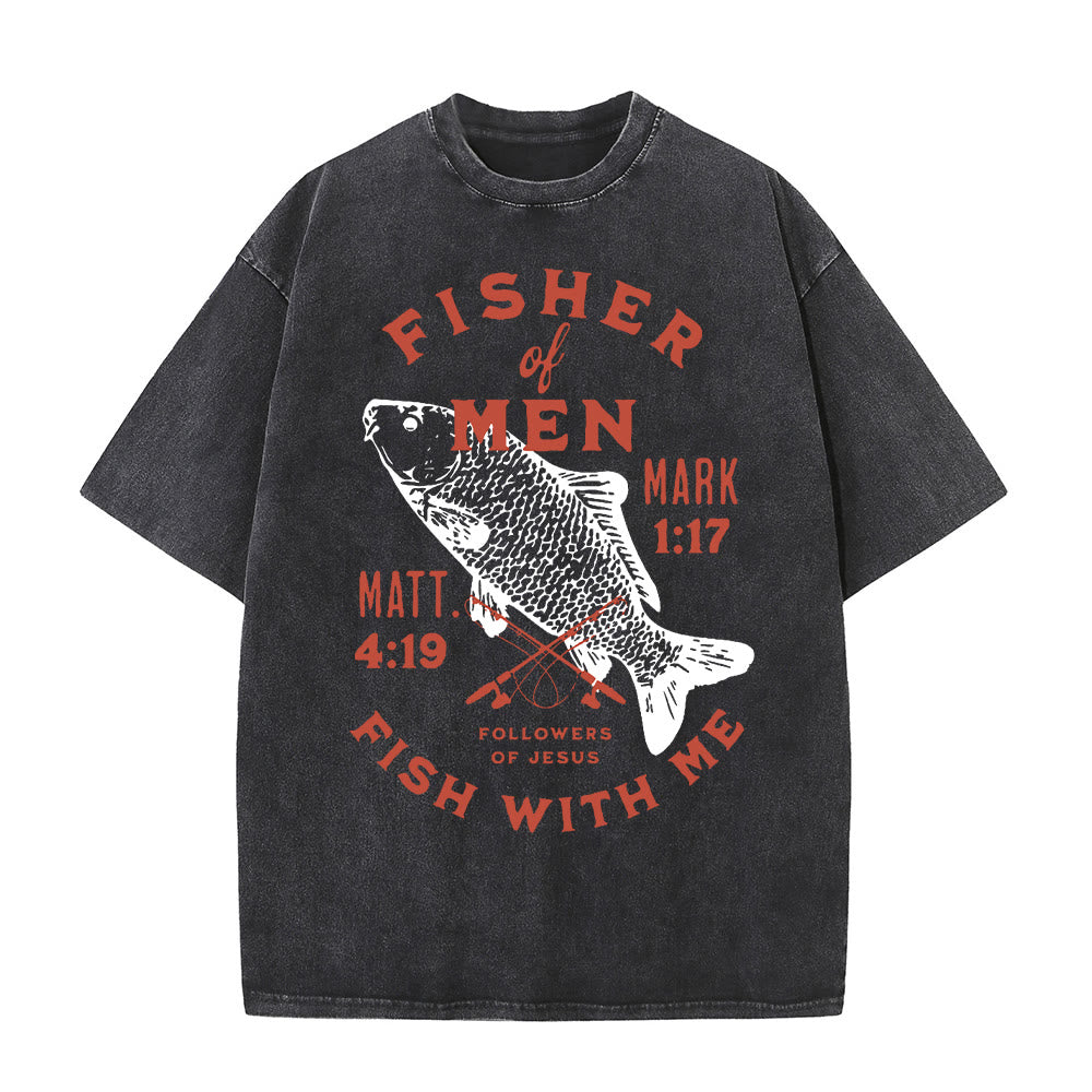 Christianartworkshop Followers of Jesus Fisher of Men Unisex Washed T-Shirt - Black - 5XL - image 2