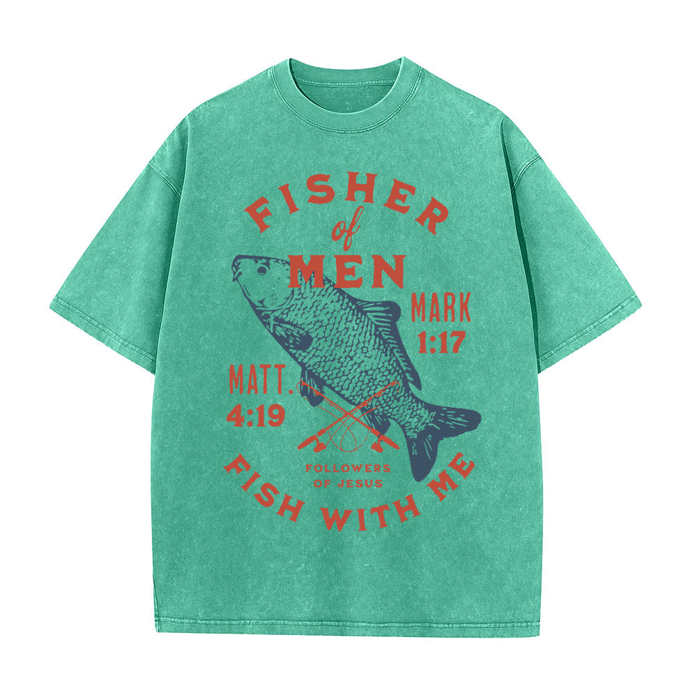 Christianartworkshop Followers of Jesus Fisher of Men Unisex Washed T-Shirt - Green - 5XL - image 8